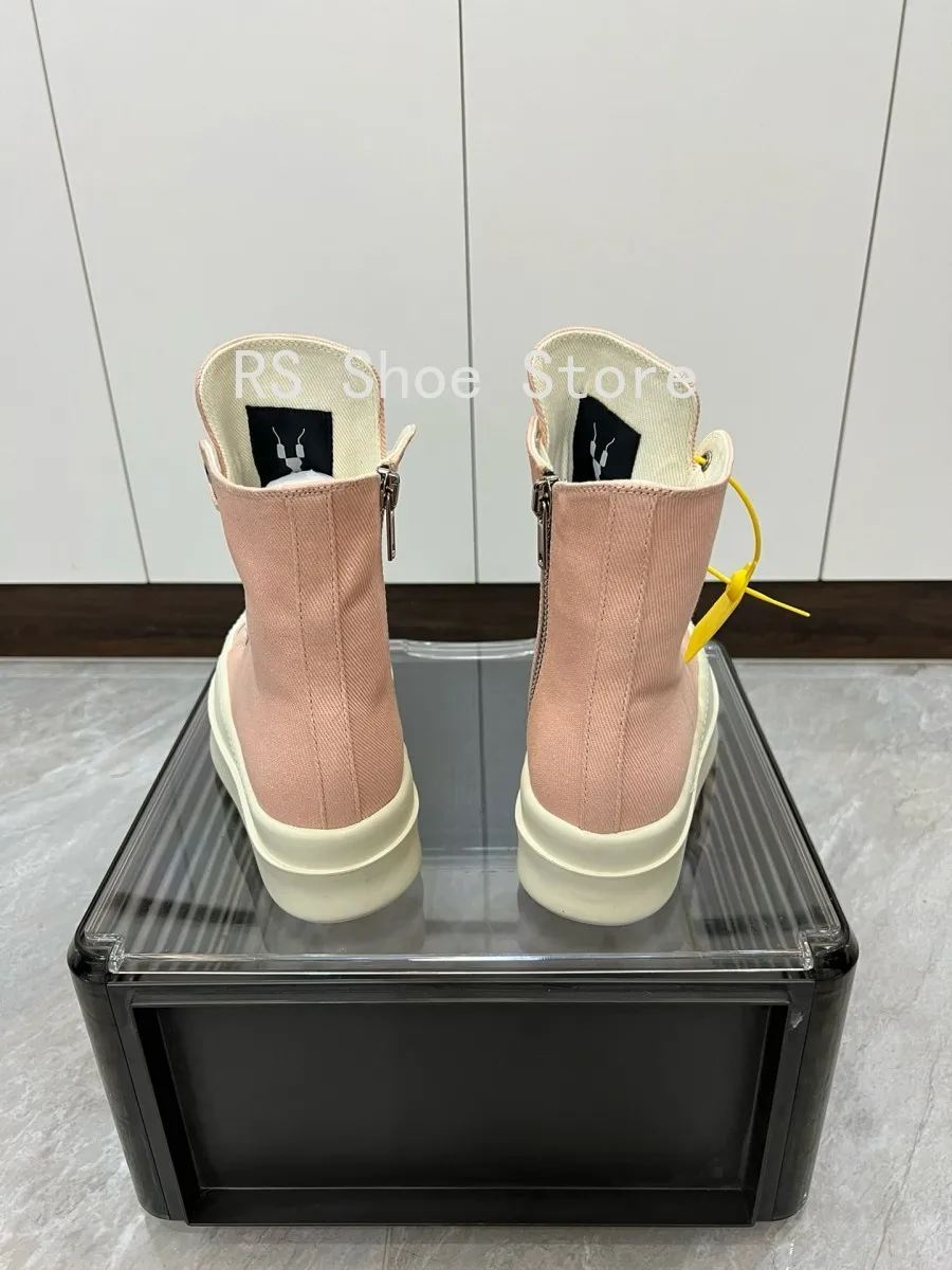 Ro الكلاسيكية الرجال حذاء بوت بطول الكاحل النساء عالية أعلى حذاء كاجوال سستة الدانتيل يصل 6 سنتيمتر سميكة وحيد حذاء الوردي أحذية رياضية من قماش القنب الأحذية