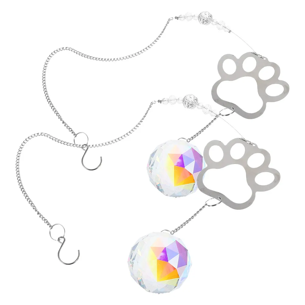 2 pcs Crystal Hanging Decoration Garden Home Window Halloween Christmas New Year Paw Print Pet