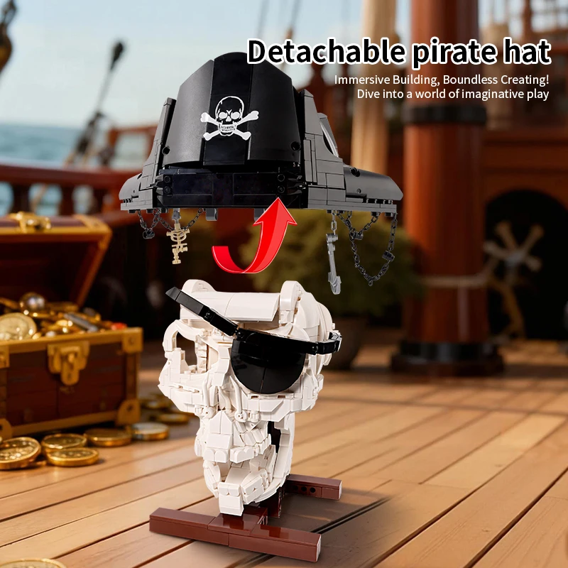 Simulated pirate skull model assembly kit, home toy, decoration, building toy, educational toy, building blocks, birthday gift