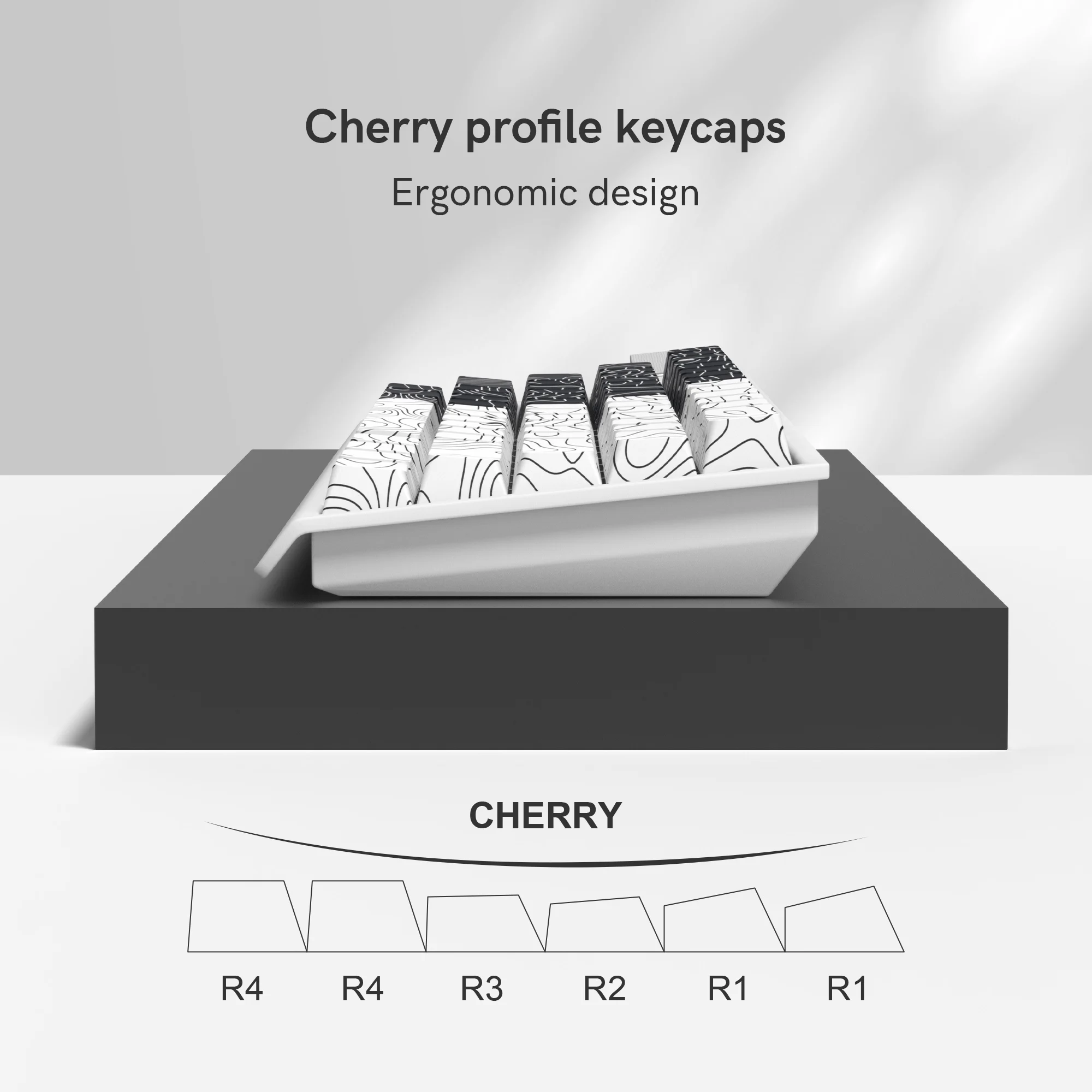 Imagem -05 - Topográfico Side Print Keycap Side Dye-sub Pbt Backlit Cherry Perfil Key Cap para Teclado Mecânico 136 Teclas Preto e Branco