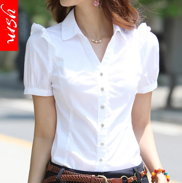 

Summer Women's Slim Fit Work Shirt Short Sleeve Professional Korean Style Large Size OL Shirt Commute Style Polyester Fiber