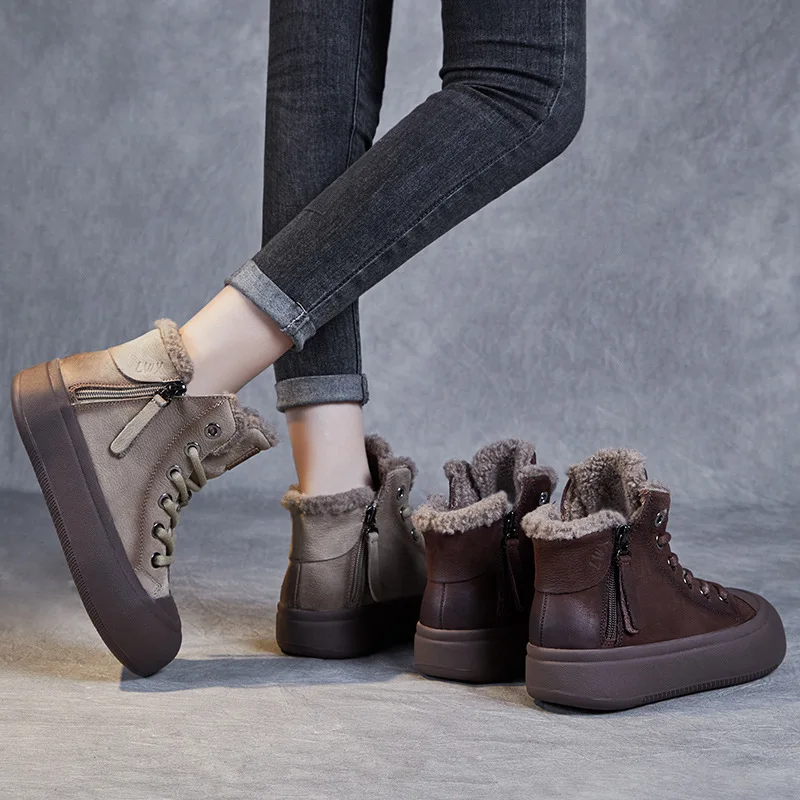 Botas femininas de couro genuíno sapatos de inverno curto tornozelos de pelúcia guangdong borracha livre senhoras botas altas sapatos de algodão zm23338