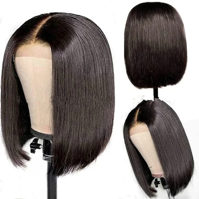 Popular in Europe and America, short straight hair, middle-parted black wig, African student headpiece