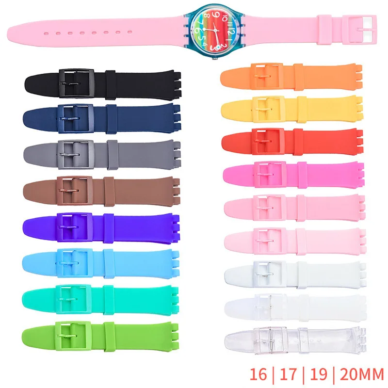 Soft Silicone Watch Band for Swatch 16mm 17mm 19mm 20mm Rubber Strap Sports Replacement Wrist Bracelet for Men Women Accessories