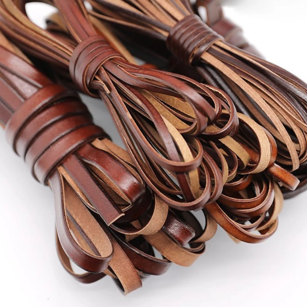 2meters Retro Coffee Genuine Leather Strap Findings 3/4/5/8/10mm Flat Leather Cord String Rope DIY Necklace Bracelet Making