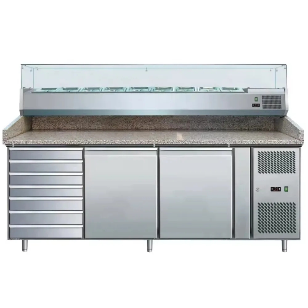 OEM 201 Stainless Steel Single-Temperature Air Cooling Pizza Chiller Fridge Salad Bar Prep Table Top Display Drawer Spreading - view 4