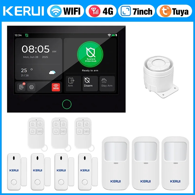 

KERUI 4G WiFi Home Alarm System Security with 7-inch Large Touch Screen Wireless Tuya Smart APP Burglar Alarm Alexa Remotely G70