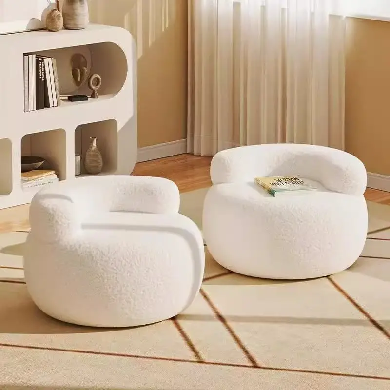 

white Round stool lamb wool Footrest shoe changing living room entrance children's low vanity chairs cream style home furniture