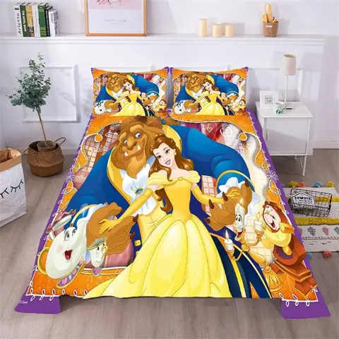 Beauty and Beast Bedding Set, Ainme Duvet Cover Pillowcase Girls Adult Bedroom Single Double Queen King Quilt Bed Set Home Decor