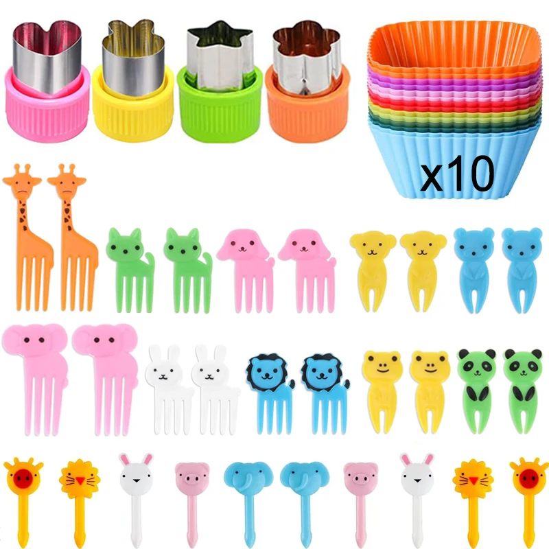 

Милые мини-животные с героями мультфильмов, выбор еды, детские закуски, торт, десерт, еда, фрукты, вилки, ланч-бокс, аксессуары для школьников