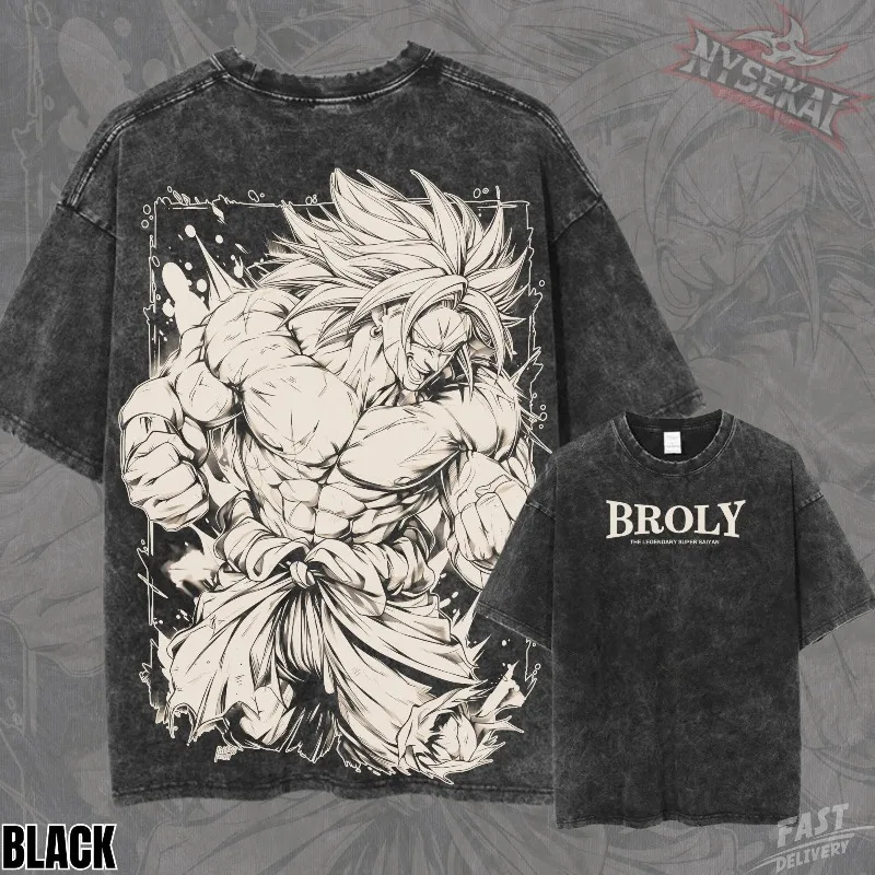 Broly Legendary Super Saiyan Anime T-Shirt: Bio-Baumwolle, Vintage-Waschung Grafik-T-Shirt