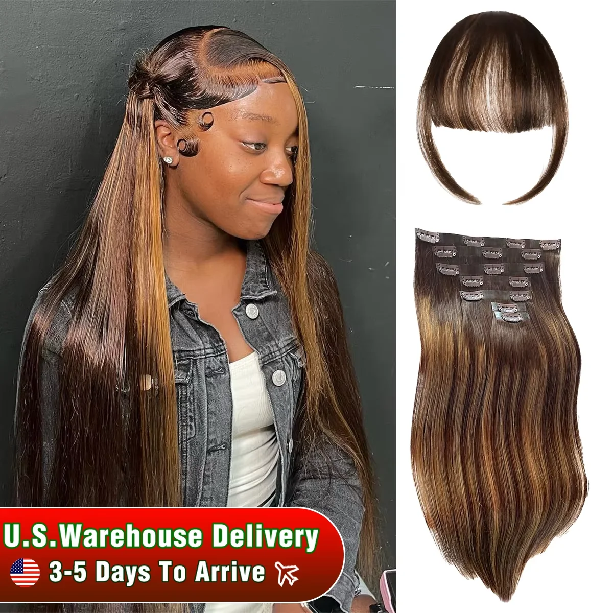 

4/27 Цветные заколки для наращивания волос, 10 шт., полная голова, 18 дюймов, 100% настоящие человеческие волосы, заколки для волос с эффектом омбре для чернокожих женщин