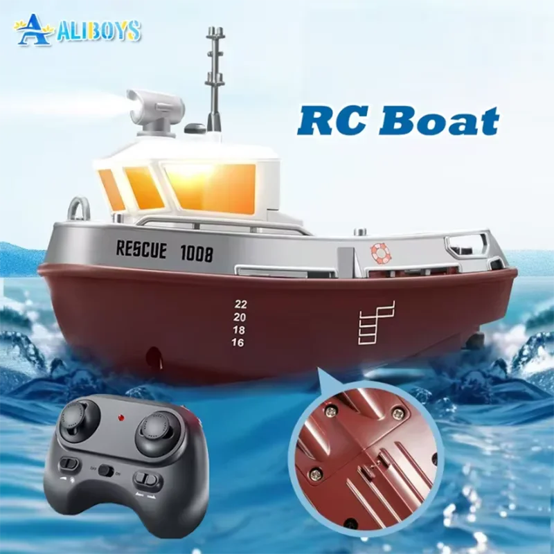 S820 RC Tugboat 1/32 Remote Control Boat Dual Motor Racing Speedboat Rescue Ship Electric Model Children Waterproof Toy Kid Gift