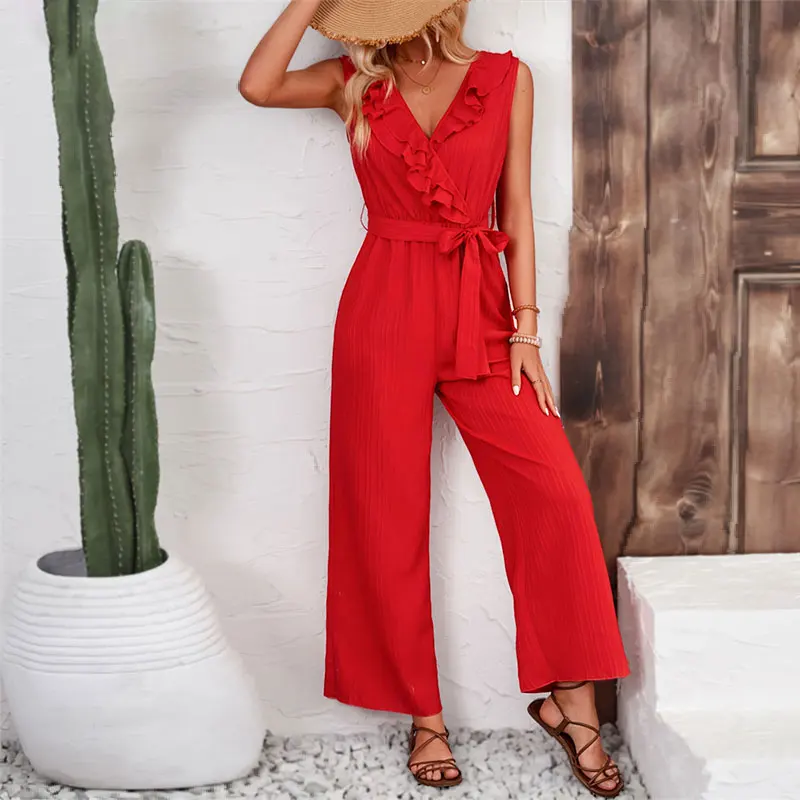 Y.KUKU 2024 Brand Jumpsuits Office Sleeveless Elegant Long Pants Slim V-neck Fashion Casual Classy Women Summer Overalls Female