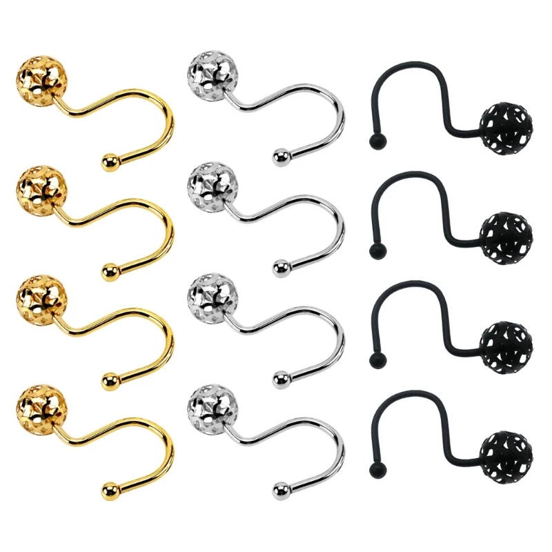 

Set of 4 Practical Shower Curtain Rings Decorative Metal Hook with Hollow Sphere Designs for Bathroom Liners 203C