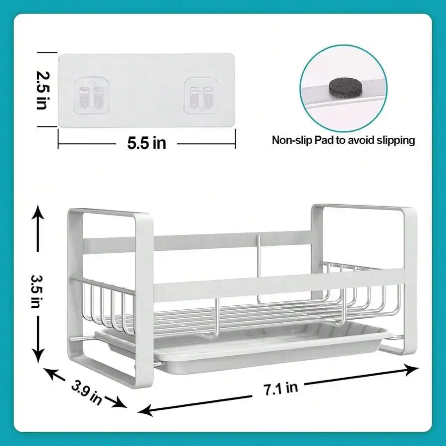 Kitchen Sink Organizer With Sponge Holder And Brush Rack Adhesive Or Countertop Mount