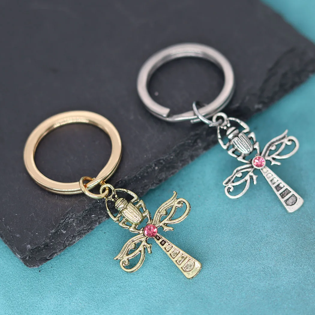 Nedar Scarab Insect Beetle Keyring Cross Religious Pendant Key Chain Amulet Protection Viking Egyptian Keychain Jewelry Gift