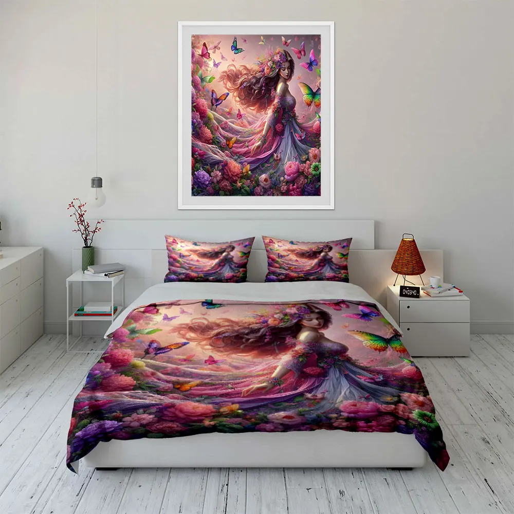 

"Floral Fantasy Home Decor Set" Multiple sizes kid's and adults' bedroom Exquisite 3PC bedding set, gift