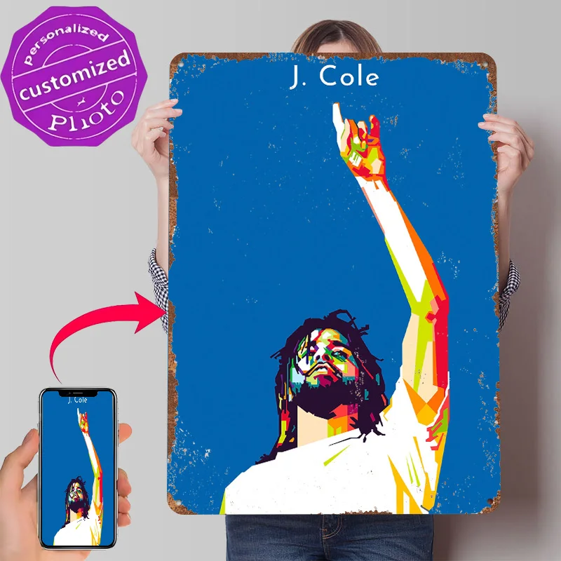 J Cole Metal Poster Customized Wall Art Retro Vintage Metal Signs for Man Cave Office Decoration Gaming Living Room Decorations