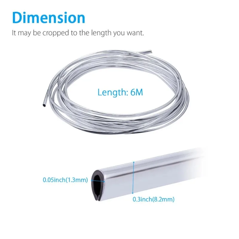 شريط زخرفي لباب السيارة باللون الفضي بطول 6 أمتار من الكروم #4