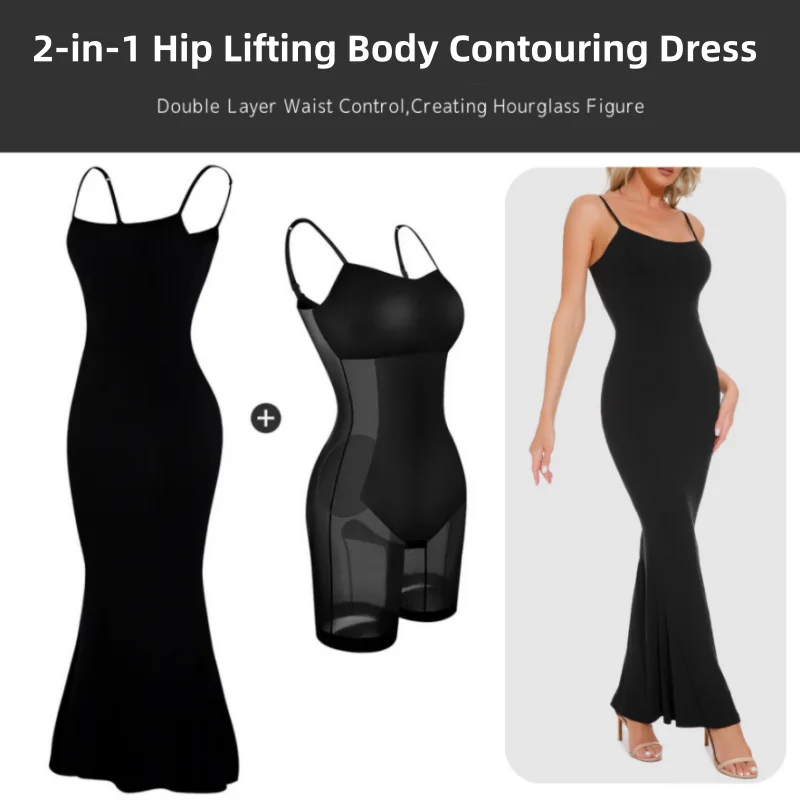 2-in-1 Slimming Sheath Womens Shapewear Dresses New Tummy Control Body Shaper Slimming Waist Butt Lifter Bodysuit Camisole Dress