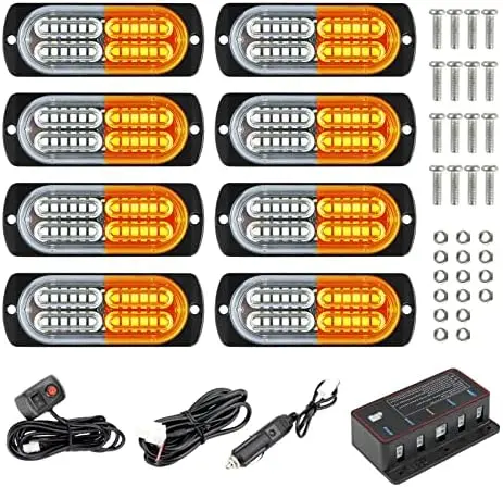 

DOCAS 24 LED Strobe Light for Trucks - Amber & White, Surface Mount, Emergency Warning Light with Controller
