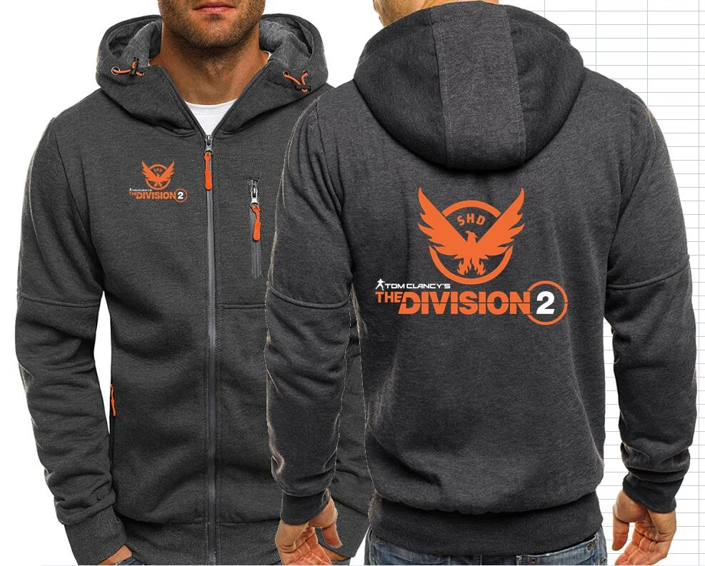 The Division 2 Tom Clancy\'s SHD PS4 PC Game XBOX Men\'s Jackets Hooded Coats Zipper Sweatshirts Male Jacket Mens Outerwear