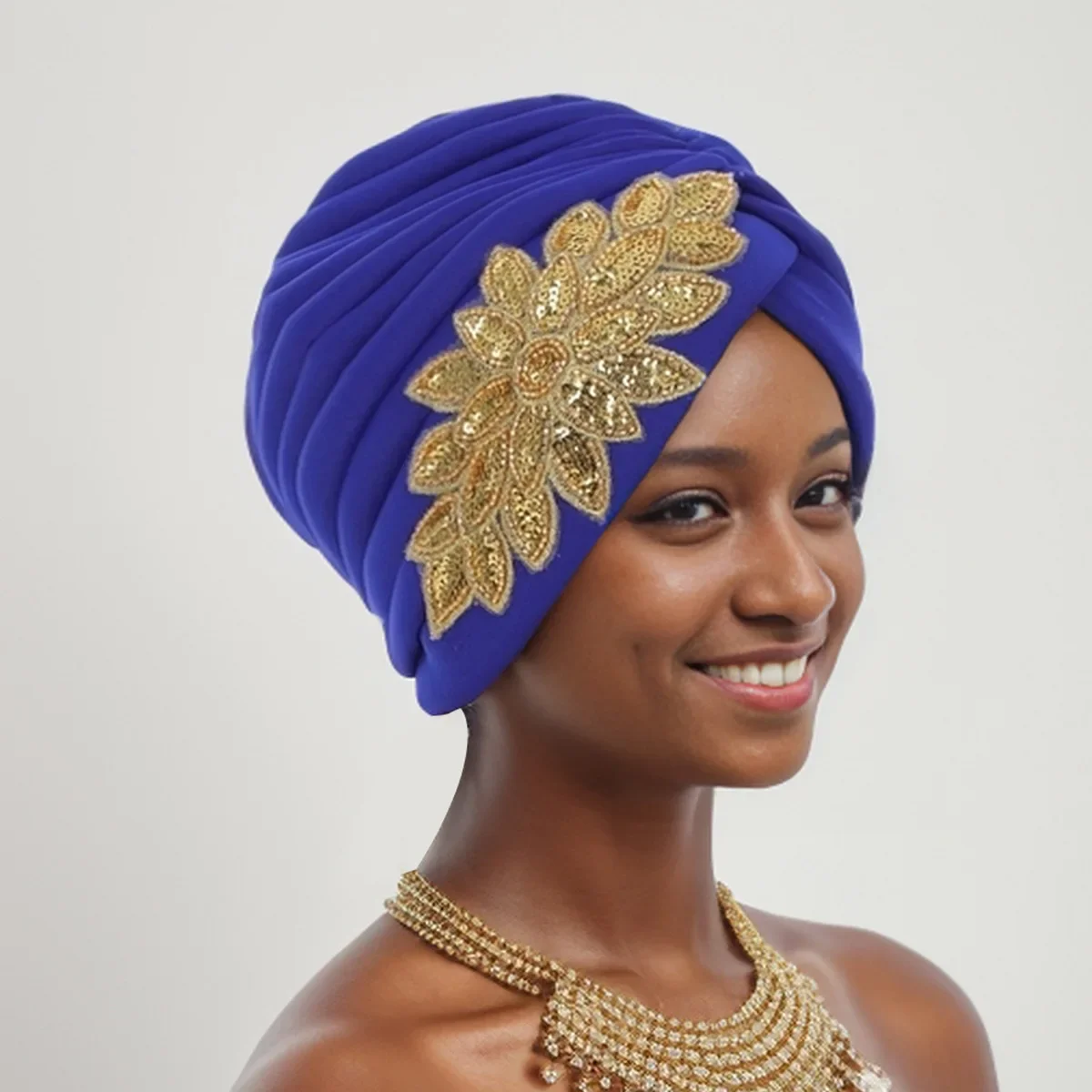 

Indian Hat Sequin Turban Cap for Women African Auto Gele Headties Nigeria Head Wrap 2024 New Pleated Hat Muslim Hijab Headwear