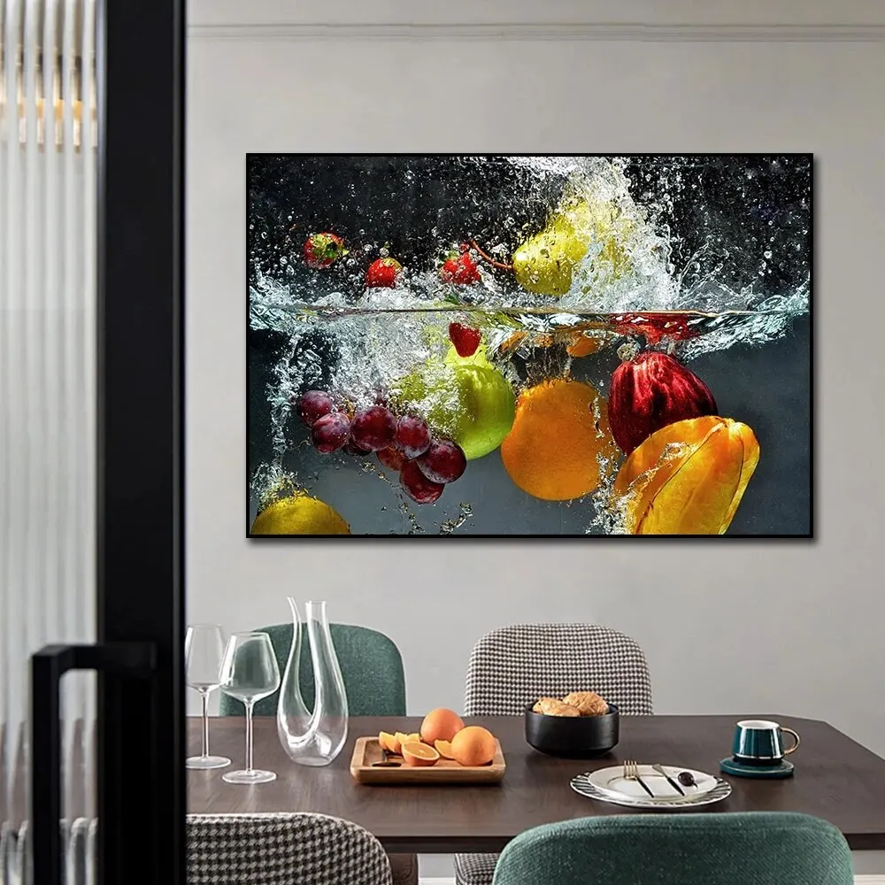 Arte de pared de lienzo moderno, impresión de alimentos frutales para cocina, decoración del hogar, imágenes de uva de manzana para pared de comedor