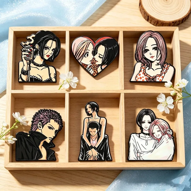 6Pcs Cool Girls Manga NANA Cartoon Character Enamel Pins Set Alloy Metal Lapel Badges for Bag Backpack Clothes Decor Gift Friend