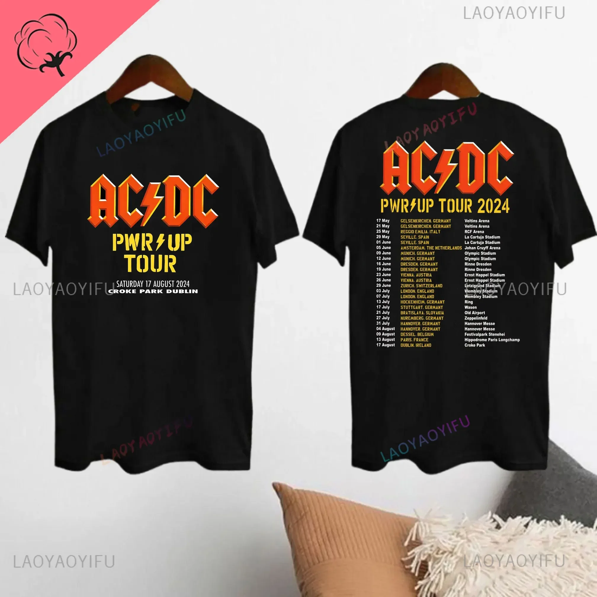 2025 AC-DC الفرقة 51 سنة نادر تي شيرت تقليدي هم عن روك كلمات عادية قصيرة الأكمام للجنسين جولة علوية PWRUP القطن قميص #2
