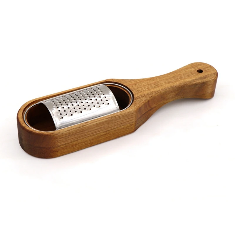 Wooden Cheese Grater Rustic Brown Cheese Shredder With Storage Space, For Cheese Lemon Chocolate