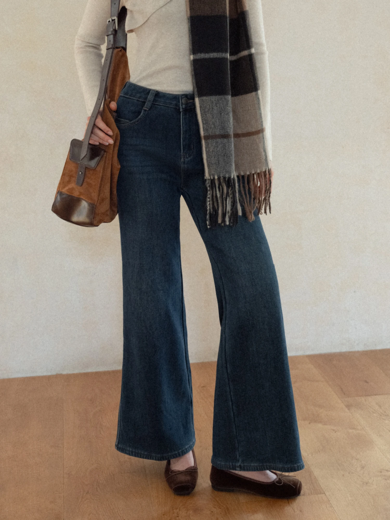 

Женские джинсы-клеш с высокой талией, утепленные флисом, прямого кроя, повседневные, свободные, из теплого хлопкового денима