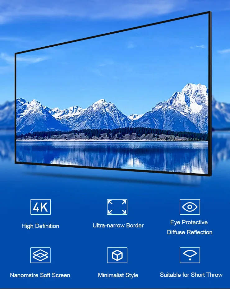 

100 Inch Grey Crystal Fixed Frame Projection Screen Standard & Short Throw Projector Screen 4K HD Screen