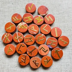 25pcs/Lot Natural Red Jasper Runes Amulet Set Reiki Healing Crystals Divination Tumbled Round Stone Wholesale