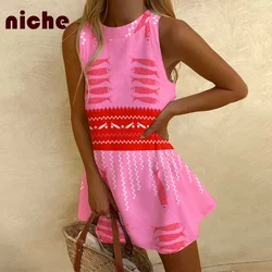 Damen ärmelloses Kleid rosa y2k Stil schick Fisch Grafik druck Mode hochwertige Stoff Trend neuen Sommer Strand rock