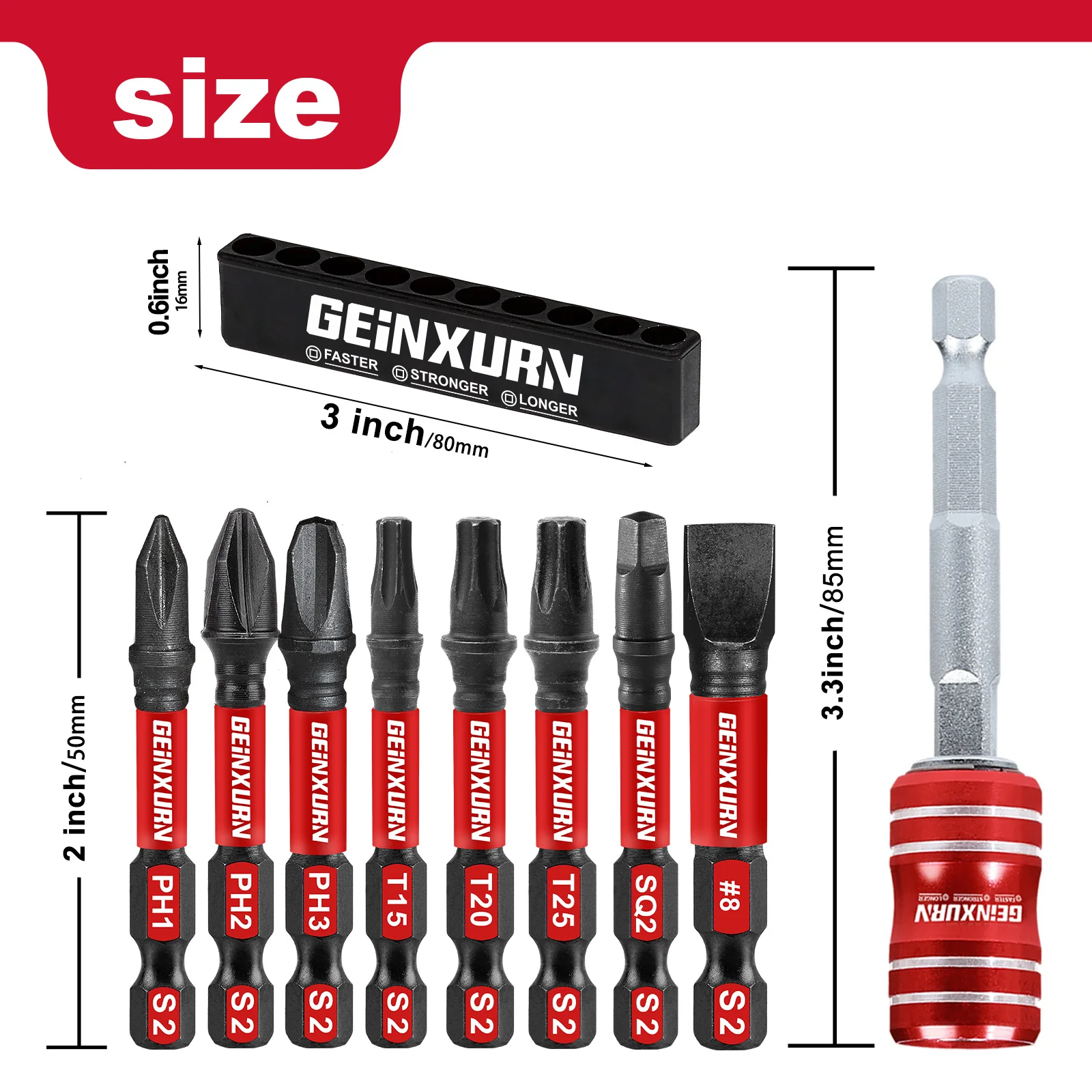 Geinxurn 2-IN-1 Screwdriver Bit&Socket Extension Holders and  S2 Screwdriver Bits, Magnetic Quick Release Bit Holder Set