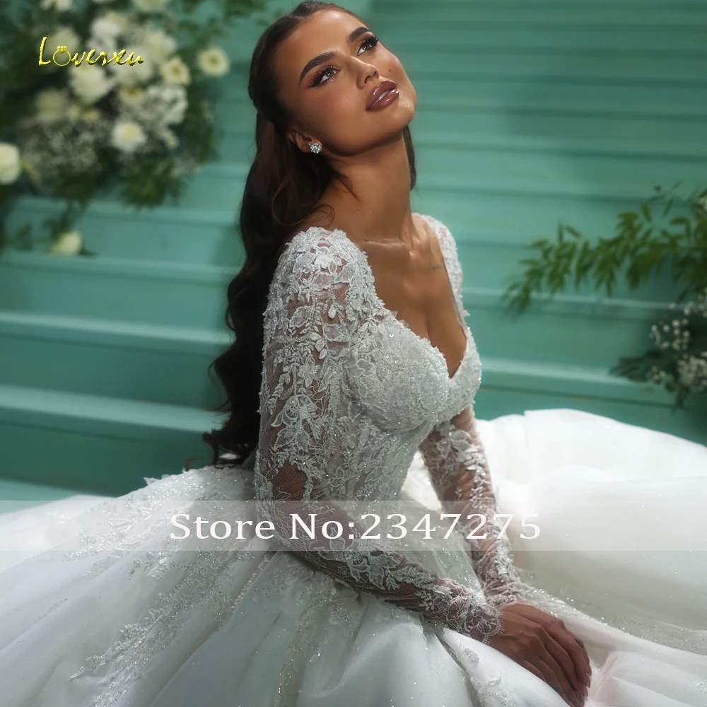 Loverxu a-ligne robes De mariée pour les femmes festonné Court Train Vestido De Novia dentelle Appliques vintage sur mesure robes De mariée