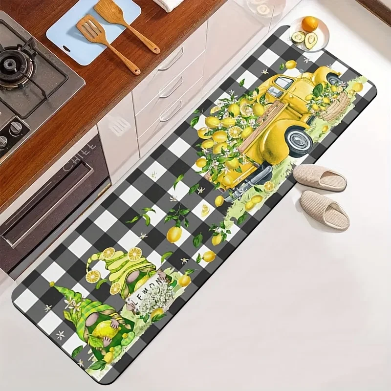 Farm Plaid Lemon Truck Gnome Runner Mat Anti Slip Water Absorbent Rug Rustic Fruit Decor Carpet Bathroom Tub Kitchen Home Entry