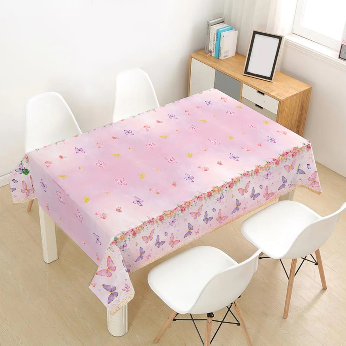 Butterfly Birthday Party Waterproof Tablecloth Spring Summer Outdoor Butterfly Party Table Decor Girl Birthday Party Supplies