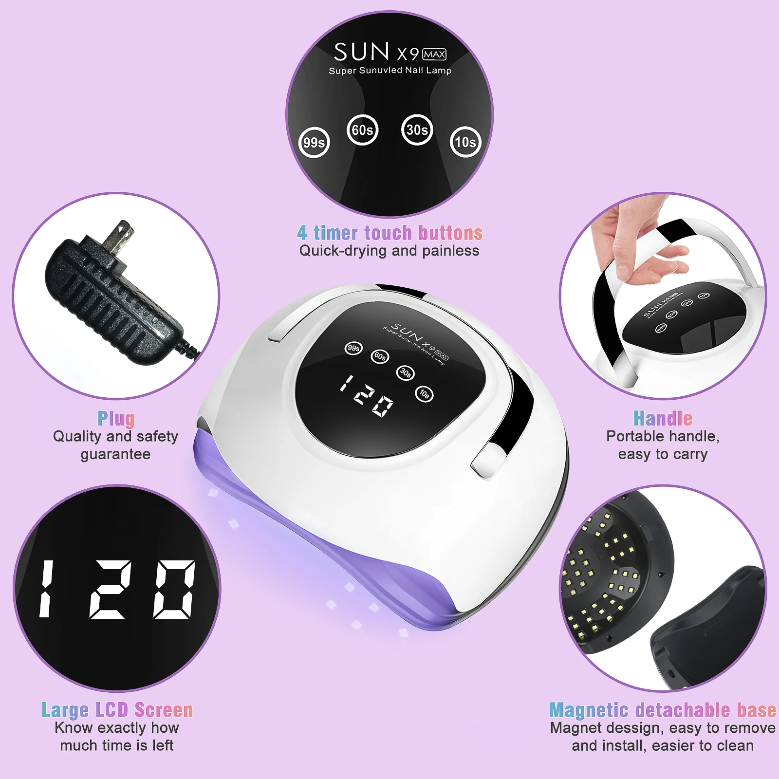 مصباح أظافر Sun X9 MAX للأشعة فوق البنفسجية LED 57 مصابيح تجفيف مع 4 معدات استشعار تلقائية للمؤقت لطلاء الجل الاحترافي