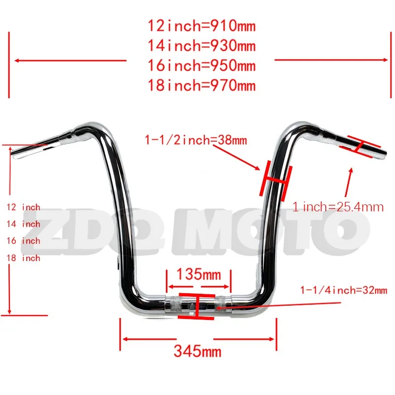 ZDQ Motorcycle 1-1/2 inch 38mm ape handlebars to 1-1/4 inch bar For Harley Road Glide 2014-2023 Motorcycle Steering Wheel image 5