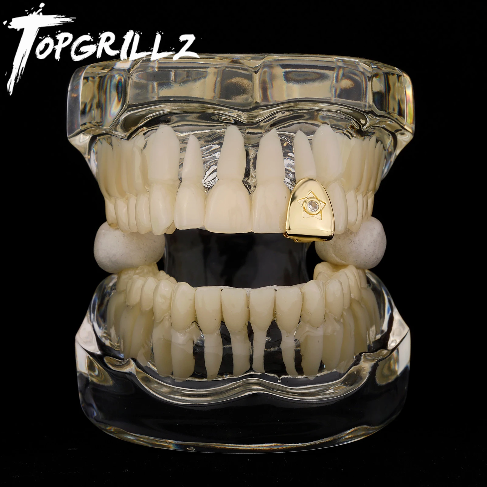 

TOPGRILLZ хип-хоп пятиконечная звезда одиночные зубы Grillz блестящие циркониевые зубные шапки Декор стоматологические грили для женщин и мужчин ювелирные изделия для тела