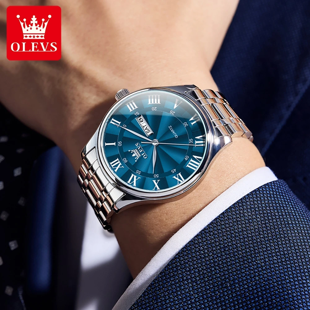 OLEVS 3663 Orologio da uomo di lusso delle migliori marche Orologio al quarzo semplice di fascia alta alla moda Doppio calendario Orologio da uomo luminoso impermeabile