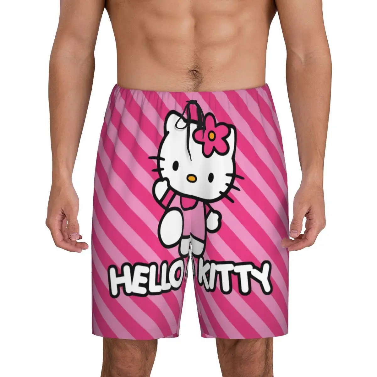 

Custom Animated Anime Hello Kitty Pajama Bottoms for Men Lounge Sleep Shorts Stretch Sleepwear Pjs with Pockets