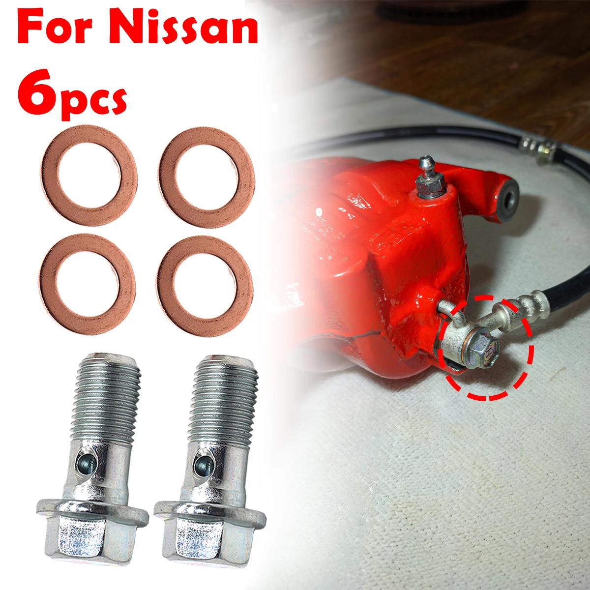 

Front Left Right Caliper Hose Lines Banjo Bolts Copper Sealing Washers For Nissan Qashqai Cube Z11 NV200 Elgrand Navara Note E11