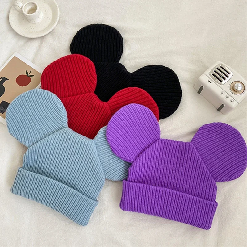 

Cartoon Disney Big Ears Knitted Cap Women Cute Mickey Warm Bonnet Hats Girls 4 Colors Minnie Mouse Winter Cap Kids Birthday Gift