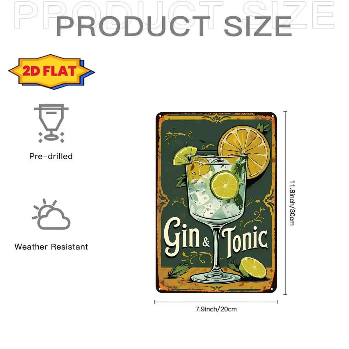 Gin & Tonic: A Classic Roostertail with Citrus Elegance Metal Iron Sign,Wall Art Decor for Home Farmhouse Living Room Deck Porch