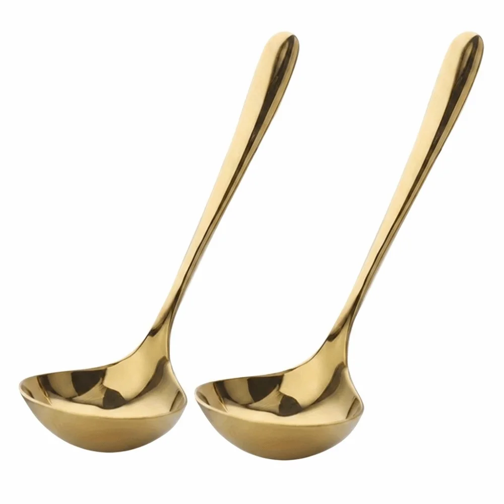 2Pcs Thick‑gauge Soup Spoon Deep Curved Spoon Rustless Steel Metal Ladle Smooth Surface One‑piece Forming Food Spoon