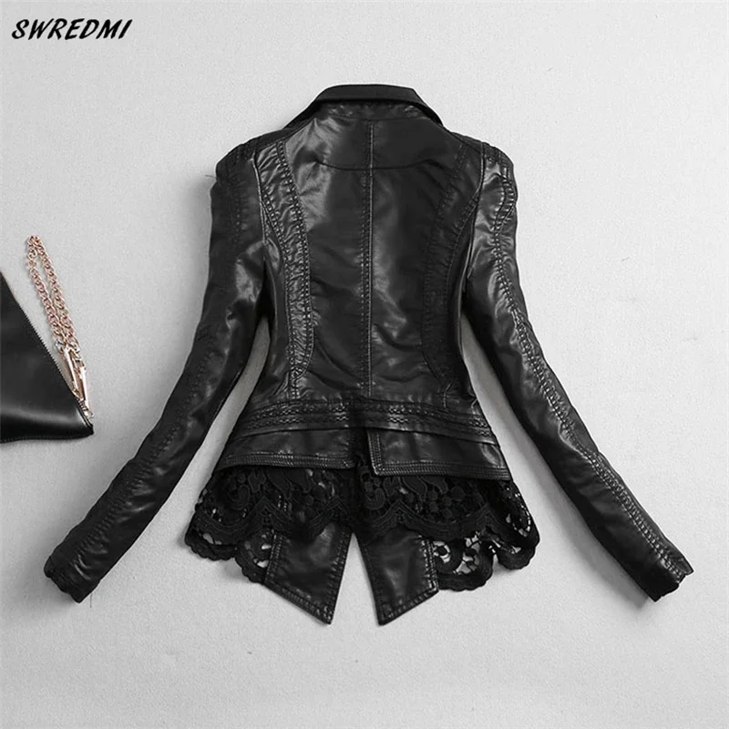 Swredmi Damen Lederjacke 2024 neue schlanke Mode Spitze Nähte Leder bekleidung weiblich S-4XL Ledermantel schwarze Tops